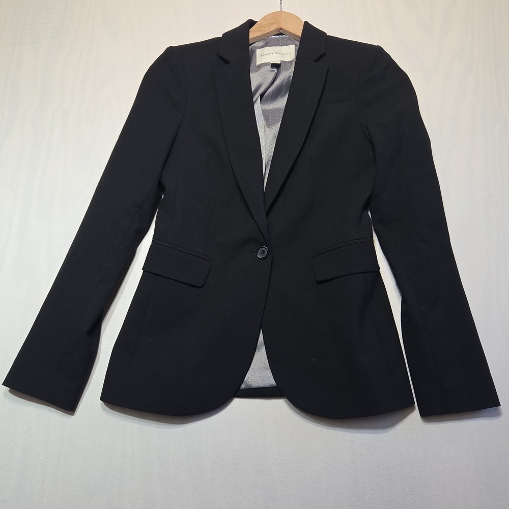 Banana Republic Black Stretch Wool Blazer Women's Size 0 One Button Career